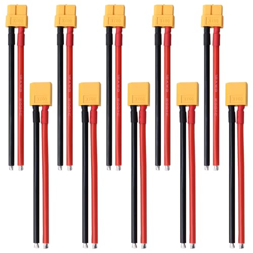 Tosiicop XT60 Stecker Kabel - 10 Stück XT60 Adapter Verlängerungskabel mit 12AWG Silikondraht für RC Lipo Akku Flugzeug Ferngesteuertes Auto Boot Outdoor-Akku 100mm (5 Female und 5 Male)