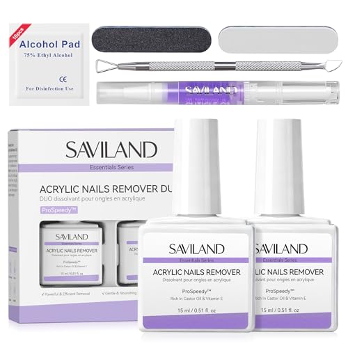 SAVILAND Acrylic Nail Remover Kit: 30 ml Acrylic Remover for Nails Rapid Dissolution Acylic Nail Powder Cuticle Oil & Nail Care Tools Gentle Acrylic Remover No Soaking No Wrapping Home Salon Kit
