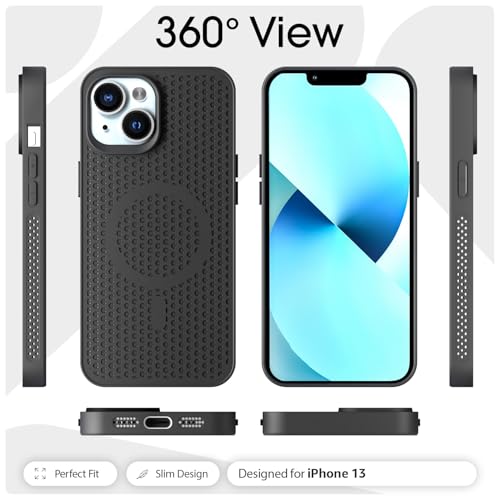 Image of Pikkme Back Cover for iPhone 13 / iPhone 14 | Honeycomb Cooling Design | Silicone Heat Dissipation | Mag-Safe Compatible | Shockproof Camera Protection Bumper Case (Black)