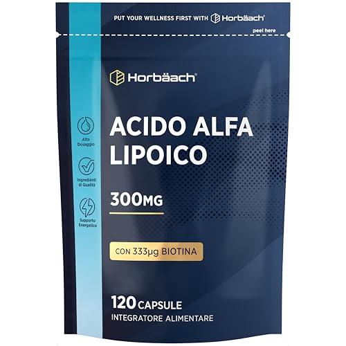 Acido Alfa Lipoico con 333ug Biotina per Capelli | 4 Mesi di Fornitura - 120 Capsule | Alto Dosaggio | Integratore Alimentare | Alpha Lipoic Acid | Horbaach