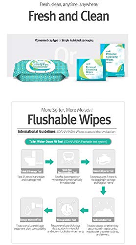 Epielle Personal Cleansing Wipes with Natural Ingredients - Flushable Wet Wipe Tissues Towelettes Travel Size, Daily Use, Gentle - 36ct (Sheets) per pack, Total 2 packs Toilet Paper Replacement Beauty Stocking Stuffers Gift