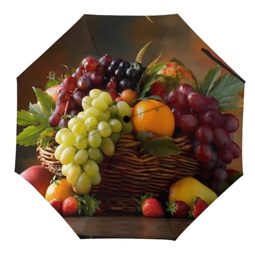 Cesta de uvas para frutas, paraguas compacto plegable de 3 pliegues para protección solar y lluvia, Estilo:, Manual