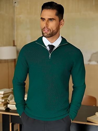 Image of TYSORT Men High Neck Zipper Full Sleeve Waffle Knitted Winter Sweater,Waffle Knit Sweater for Men