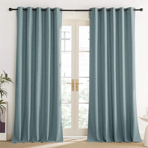 NICETOWN 100% Absolutely Blackout Linen Curtains with Thermal Insulated Liner, Skylark Blue, 62" Wide, 84" Length Energy Saving Curtains for Living Room 2 Panels Set, Vertical Blinds - image 2