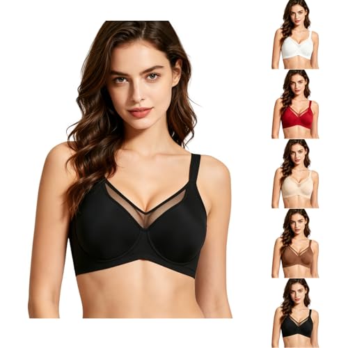 Image of Jelly Bra 36Dd Bras for Women 2026 Bras for Women Sexy Lace Mesh Design Soft Underwire Seamless Push Up Non Padded Comfort Bra with Breathable Fabric and Adjustable Straps Sleep Black