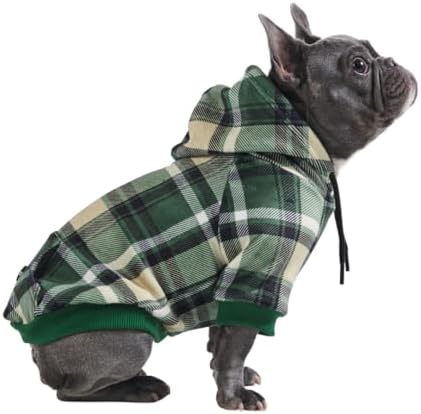 Spark Paws Dog Hoodie – Premium Dog Sweater for Small, Medium, and Large Dogs | Warm Outfits for French Bulldogs, Pitbull, Puppy, Winter Jacket Alternative - Green Plaid - L