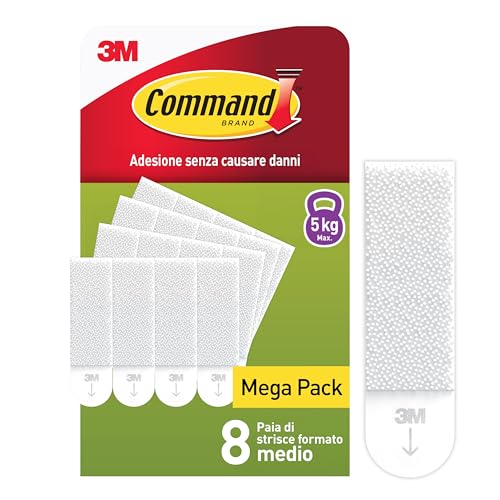 Command Strisce Adesive Appendiquadri Medie, Taglia M - 8 Paia (16 Strisce) Bianche - Appendi Quadri e Cornici senza Chiodi, Rimovibili senza Residui, Tenuta fino a 5 kg