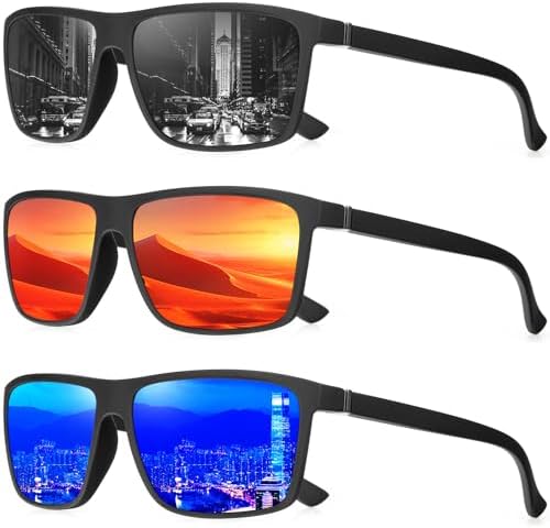 NSSIW Sunglasses Men Polarized Mens-Sunglasses: Classic Sun Glasses with UV400 Protection for Driving Fishing Golf 3 Packs