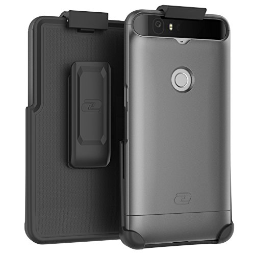 Nexus 6P Belt Case, Encased (SlimShield Edition) Secure Fit Holster Clip + Easy-Grip Slider Shell (Metallic Gray)