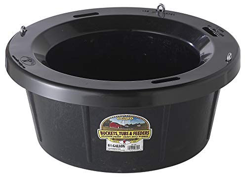 Little Giant® Heavy Duty Rubber Tub with Hanging Hooks | Durable Rubber Feed Pan | Horse Feed Bucket | 6.5 Gal - Thumbnail 3