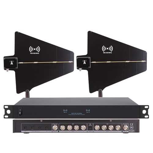 Amplificador de señal de micrófono inalámbrico con paletas de antena dual, recepción de 360°, rango de frecuencia de 450-950 MHz para rendimiento en escenario
