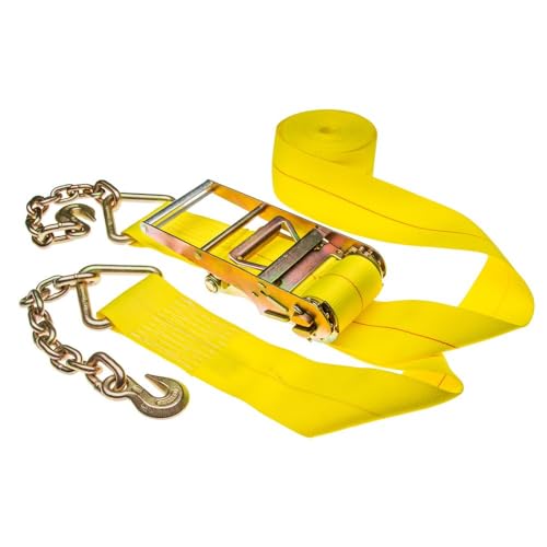 4" x 40' 15,000 lb. Ratchet Strap with Chain Extension Grab Hook Ends