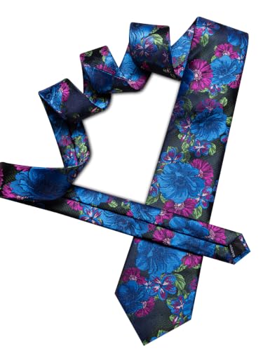 Image of Barry.Wang Flower Ties for Men Silk Woven Floral Tie Sets Necktie Handkerchief Cufflinks Wedding Party