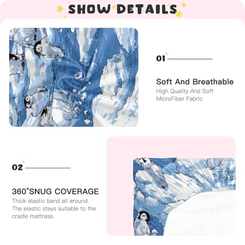 Image of Crib Sheet Breathable Soft Crib Mattress Sheet for Baby Toddler Boys Girls Fitted Crib Sheet Fit Standard Crib Mattress 52 x 28 Inch Blue Penguins Ice Floes Snow Water