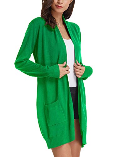 Women's Long Sleeve Open Front Knitting Kimono Cardigan Pockets (M,Applegreen)
