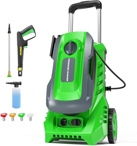 Electric Pressure Washer Power Washer 4800PSI-Max 3.2GPM Wash Machine Electric Powered with Foam Cannon for Car, Floor, Garage, Patio Washing, Green