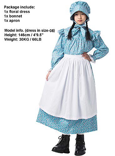 GRACEART Victorian Costume School Pioneer Colonial Outfit Prairie Dress 99.99% Cotton (US-10, Blue) - Image 2