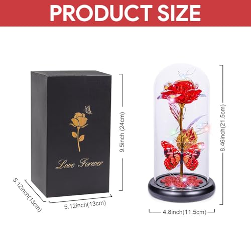 Rosa eterna en cúpula de vidrio con luz LED miniatura 2