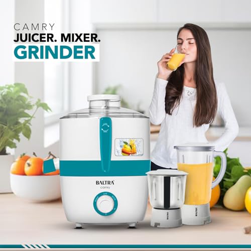 Image of BALTRA Camry 500 Watt Juicer Mixer Grinder for Fruits | Includes 2 Multipurpose Jars (Large & Small) | 3 Speed Control | Durable Stainless Steel Blades | Large Pulp Container | 2-Year Warranty