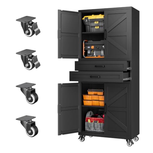 Image of Letaya Metal Garage Storage Cabinets with Wheels,Black Rolling Tool Cabinet