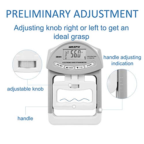 Digitaler Handdynamometer Griffstärke-Messgerät Automatische Erfassung der elektronischen Griffkraft 198 Lbs / 90 Kgs, Grau