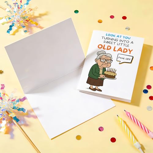 YianHien Funny Birthday Cards for Women, Humorous Rude Birthday Card for Mum Wife Sister & Best Friend, Hilarious Birthday Cards with Sweet Little Old Lady Design, Funny Birthday Gifts for Women - Image 6