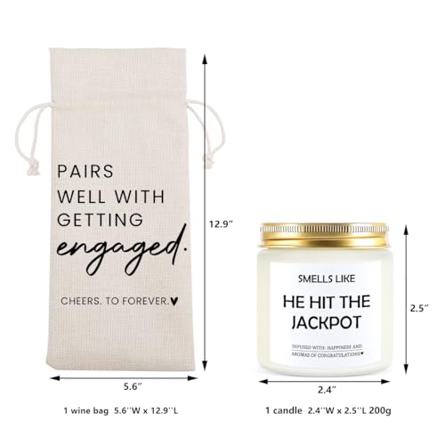 Image of Engaged Gifts Engagement Gifts for Couples Her Engagement Party Decorations | Gift for Couple Wine Bag Scented Candles Set Pairs Well with Getting Engaged Wine Bag Smell Like He Hit The Jackpot