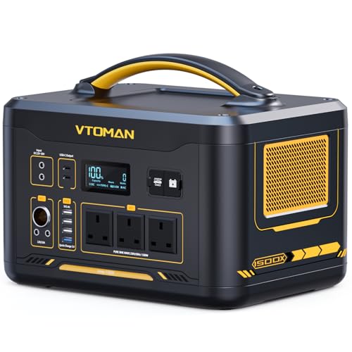 VTOMAN 1500W Portable Power Station - 828Wh Solar Generator LiFePO4 Battery Power Station, Dual 100W PD Type-C & Regulated DC, Capacity Expandable to 2376Wh for Camping, Travel, Off-grid Life, Backup