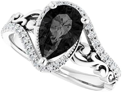 Trendy Vintage Floral Black Engagement Ring