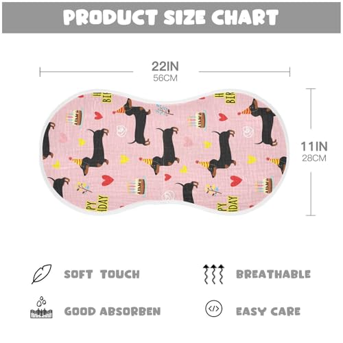 J JOYSAY Dachshund Dog Hearts Pink Baby Burp Cloths for Boys Girls Large 22''x11'' Cotton 4 Layer Burp Cloth Set for Baby Drool one sizex22