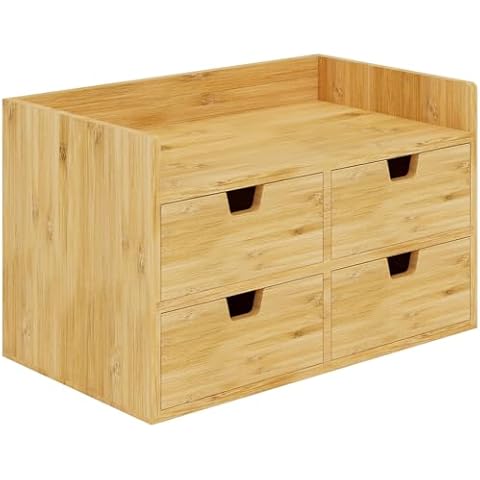 Bamboo Desk Organizer with 4 Drawers Cover