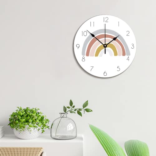 Aroggeld Rainbow Boho Clock Nursery Decor Wall Clock Personalized Silent Non Ticking Wooden Wall Clock Battery Operated Esay Read For Home Decor Kids Room Office Housewarming Gift #TOP2