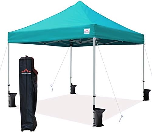 UNIQUECANOPY 10'x10' Ez Pop Up Canopy Tent Commercial Instant Shelter with Heavy Duty Roller Bag, 4 Canopy Sand Bags, 10x10 FT Lake Blue