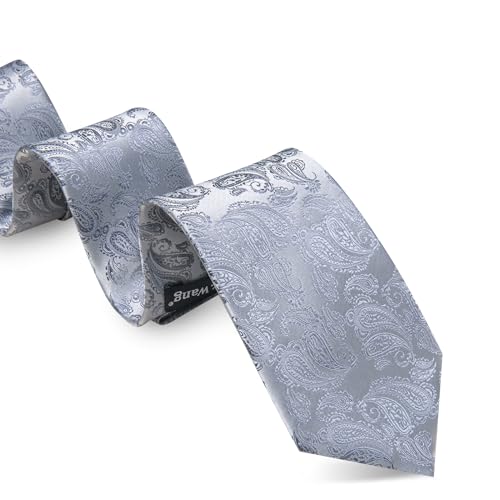 Image of Barry.Wang Men Ties Paisley Woven Silk Necktie Set with Pocket Suqare Cufflinks Formal