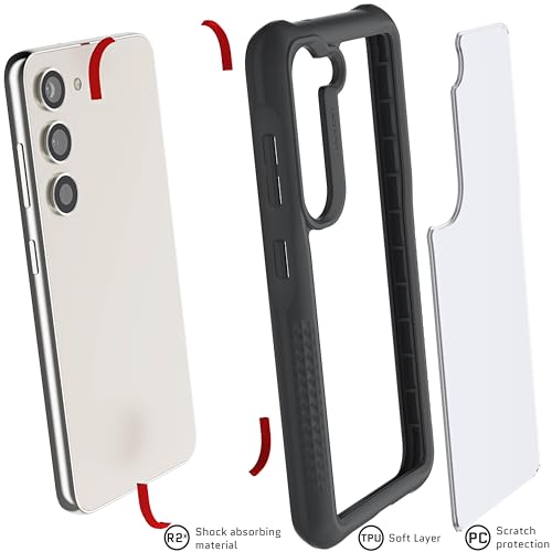 Image of Ghostek Covert Galaxy S23 Case Clear with Military Grade Shockproof Protection, Non-Slip Grip, Protective Silicone Phone Cover Designed for 2023 Samsung Galaxy S23 (6.1 inch) (Black)