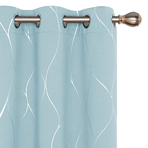 Deconovo Blackout Curtains 2 Panels for Living Room, Wave Foil Print Pattern Room Darkening Curtains, Thermal Insulated Window Curtains for Bedroom, 42W x 63L Inch, Set of 2 Panels, Sky Blue by Deconovo - Used condition - CA$19.85