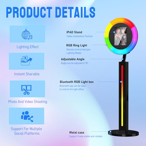 Image of Portable iPad Photo Booth Compatible with Any Ipad,2 Months ChackTok PhotoBooth VIP Member, RGB Music Sync, Software APP, Remote Control, Ring Light, Selfie Photo Booth with Flight Case Black