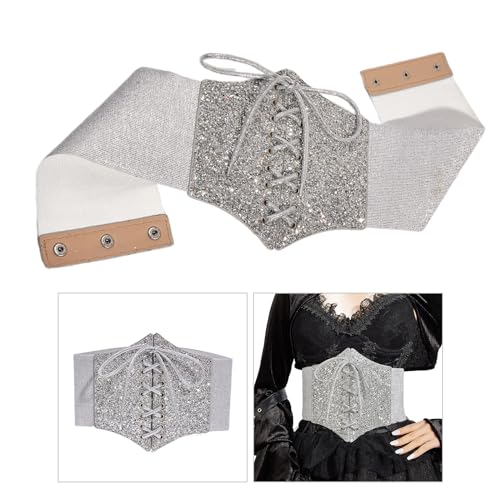 Blingbling Corset Belt Waistband for Women Elastic Costume Waist Belt Sexy Glitter Women Underbust Lace Up Tops, As Show2