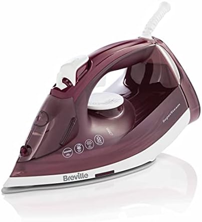 Breville SuperSteam Steam Iron | 2400W | Ceramic Soleplate | 180g Steam Shot | 300ml Water Tank | Red and Silver [VIN412]