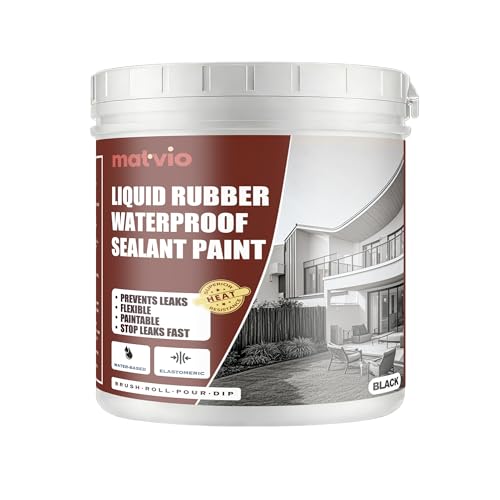Matvio Black Liquid Rubber Waterproof Coating - Industrial Grade Sealer for Foundation & Flat Roof Repair - Heavy Duty Waterproofing Membrane for Concrete, Wood & Metal - UV Resistant - 1 Quart