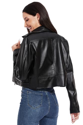 Fahsyee Faux Leather Jacket Women - Cropped Motorcycle Biker Casual Blazer S-XXL3