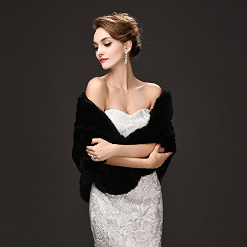 CHITONE Women's Faux Fur Wraps for Evening Dresses Faux fur Shrug Cape Stole Faux fur Shawl Scarf for Wedding/Party/Show3