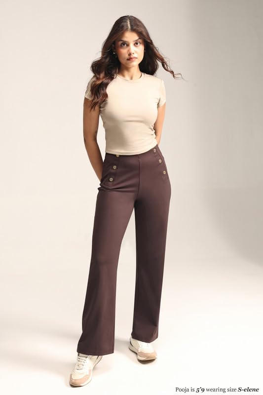 Image of BlissClub Womens Ultimate Sailor Pants- Regular High-Rise Straight-Leg Pants Soft Stretchy Fit Back Pockets Smart Casual & Everyday Wear (for Women Upto 5'4)