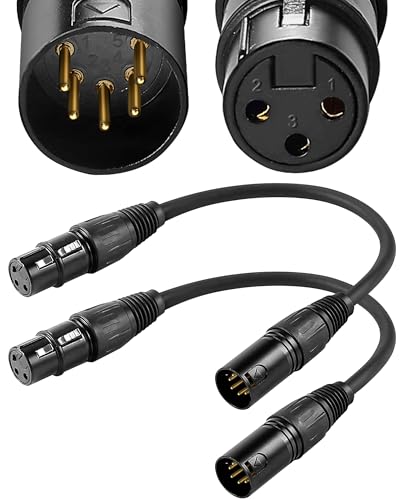 Palujorty 3 Pin Female to 5 Pin Male DMX Adapter 2 Pack, 6'' DMX Cable Adapter 5M3F for DJ Stage...