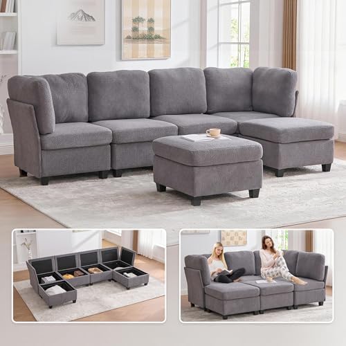 Amazon.com: U Shaped Modular Sectional Sofa Couch with Storage Ottoman ...