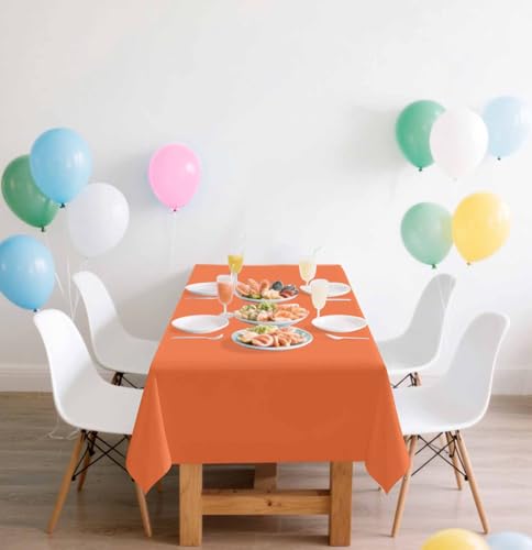 Image of SietDESEO 2 Pack Orange Plastic Tablecloth Rectangle 54 x 108 Premium Disposable Table Cloth Plastic Orange Table Cover for Wedding Baby Shower Party Decorations