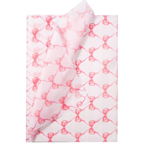 RUSPEPA Rosa Schleifen-Geschenkpapier – 30 Blatt (35 X 50 Cm) – Hübsches Rosa Schleifen-Geschenkpapier (Großpackung) Für Babyparty, Mädchengeburtstag, Bastelarbeiten Und Gastgeschenke
