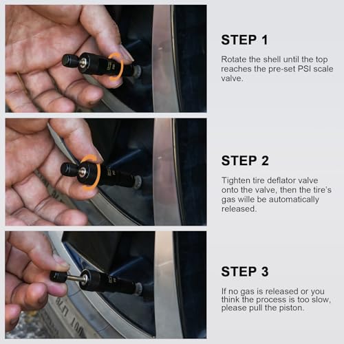 Image of CZC AUTO Automatic Tire Deflator Kit Adjustable (10-30 PSI), 4PCS Screw-On Tire Air Down Tool Tire Deflators Offroad Accessories for Offroad, Jeep & Trucks, 5 Valve Caps & 1 Storage Bag Included