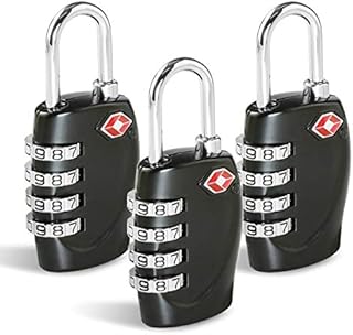 CFMOUR TSA Suitcase Locks - 1, 2, 3, 4, 5, 6 Pack 4-Dial Security Travel Combination Padlock for Suitcases Luggage Case Bag Code Lock - Black (Pack of 3)