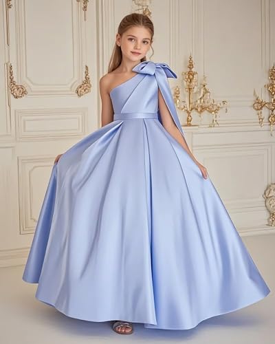 KDTM Flower Girl Dress Satin One Shoulder Pageant Dresses Girls Formal Dress Birthday Party Ball Gowns with Bow3